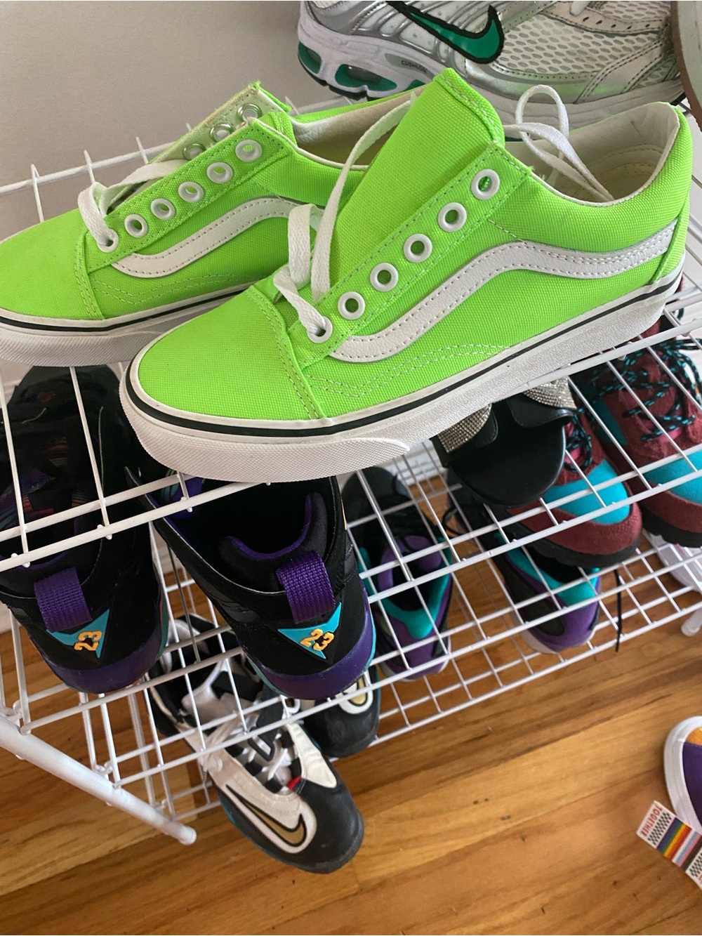 Vans Neon Green Low-Top Canvas Sneakers with White Stripe size 4y